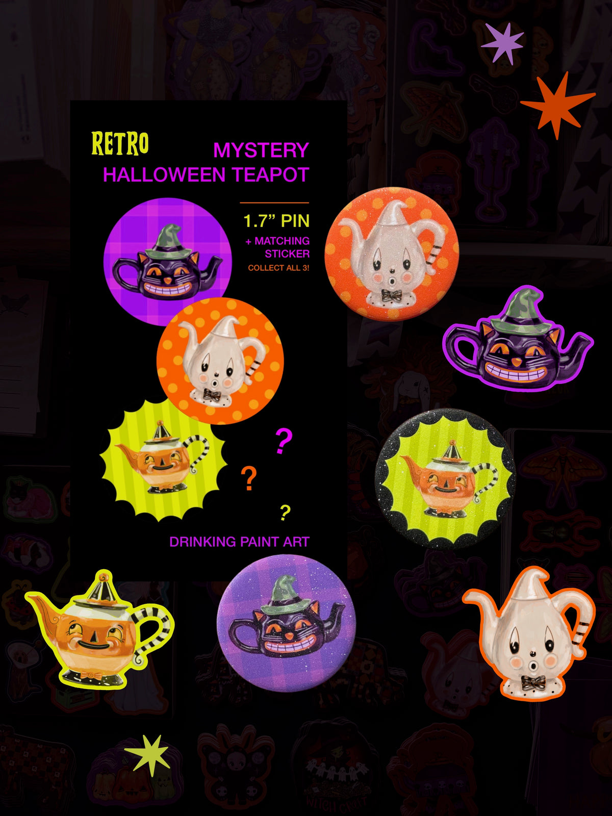 Retro Mystery Halloween Teapot Pin